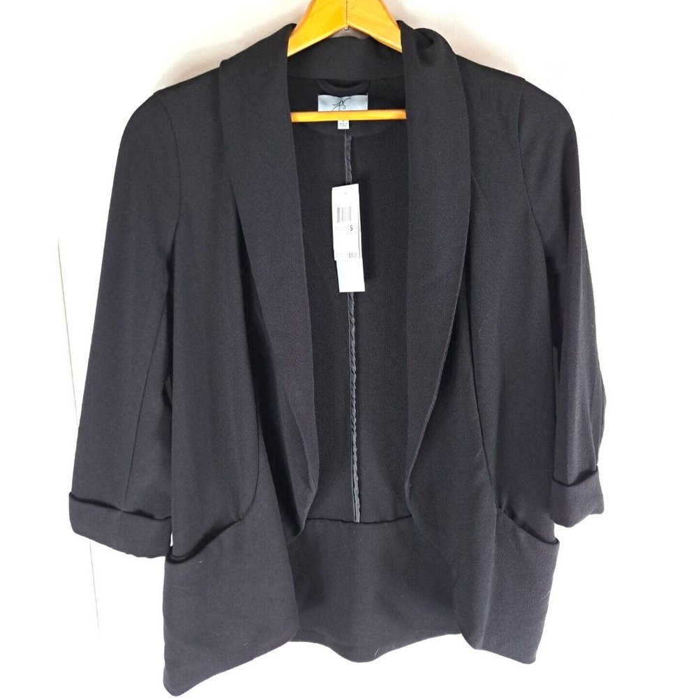 Womens Joan Vass Blazer NWT NEW Black Open Front Lightweight Career Small